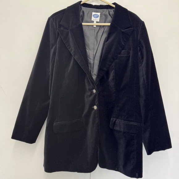 Diane Gilman Black Velvet Blazer Jacket women XL lined Silver Paisley Button - Picture 1 of 16